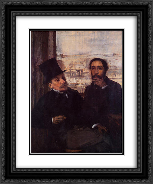 Self Portrait with Evariste de Valernes 20x24 Black Ornate Wood Framed Art Print Poster with Double Matting by Degas, Edgar