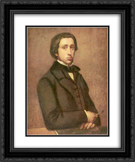 Self-portrait 20x24 Black Ornate Wood Framed Art Print Poster with Double Matting by Degas, Edgar