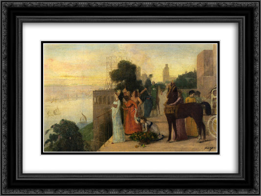 Semiramis Building a City 24x18 Black Ornate Wood Framed Art Print Poster with Double Matting by Degas, Edgar