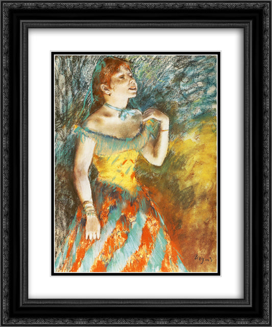 Singer in Green 20x24 Black Ornate Wood Framed Art Print Poster with Double Matting by Degas, Edgar