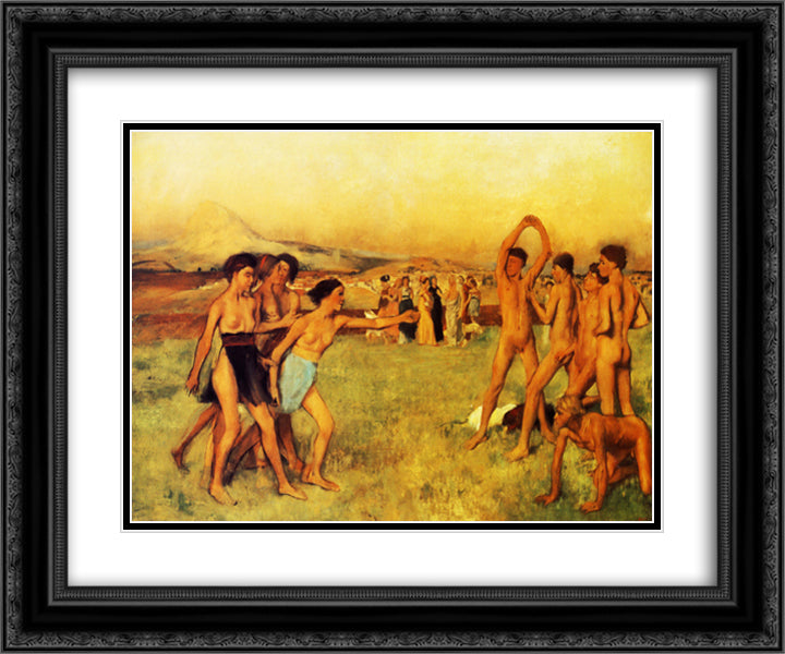 Spartan Girls Challenging Boys 24x20 Black Ornate Wood Framed Art Print Poster with Double Matting by Degas, Edgar