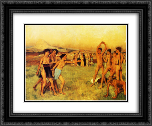 Spartan Girls Challenging Boys 24x20 Black Ornate Wood Framed Art Print Poster with Double Matting by Degas, Edgar
