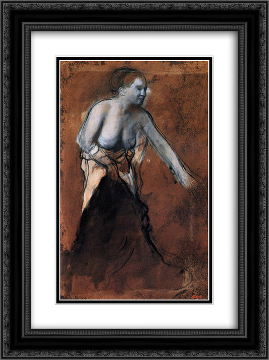 Standing Female Figure with Bared Torso 18x24 Black Ornate Wood Framed Art Print Poster with Double Matting by Degas, Edgar