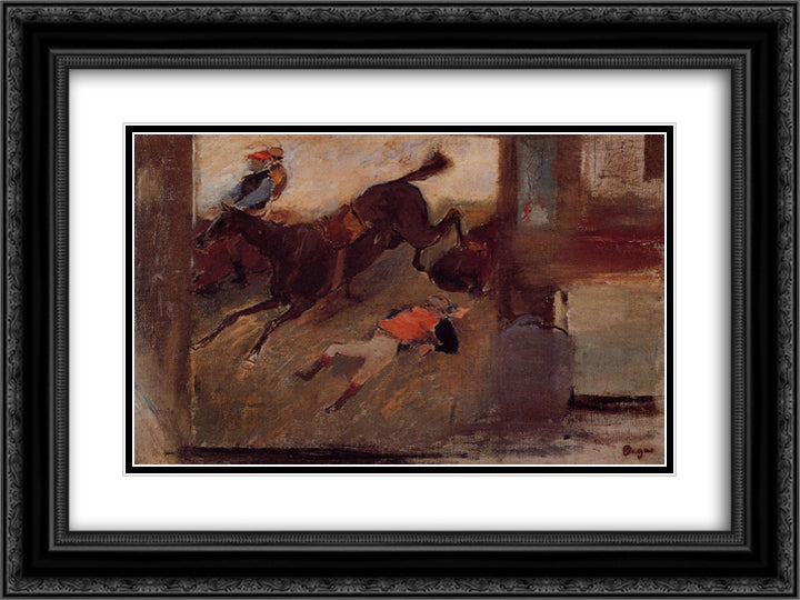 Studio Interior with 'The Steeplechase' 24x18 Black Ornate Wood Framed Art Print Poster with Double Matting by Degas, Edgar