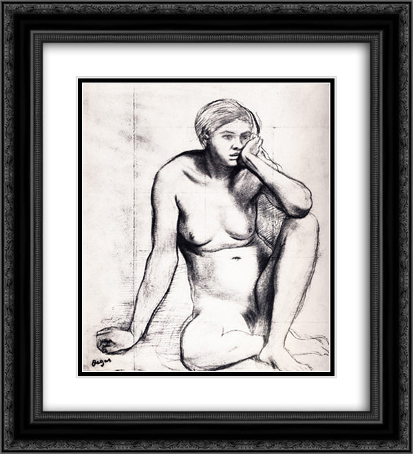 Study for the Medieval War Scene 20x22 Black Ornate Wood Framed Art Print Poster with Double Matting by Degas, Edgar