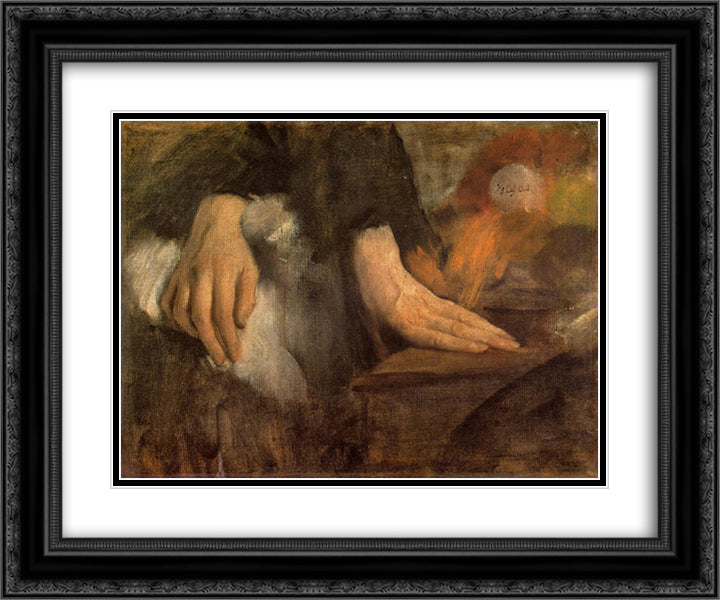Study of Hands 24x20 Black Ornate Wood Framed Art Print Poster with Double Matting by Degas, Edgar