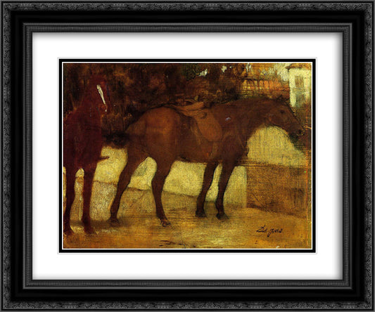 Study of Horses 24x20 Black Ornate Wood Framed Art Print Poster with Double Matting by Degas, Edgar