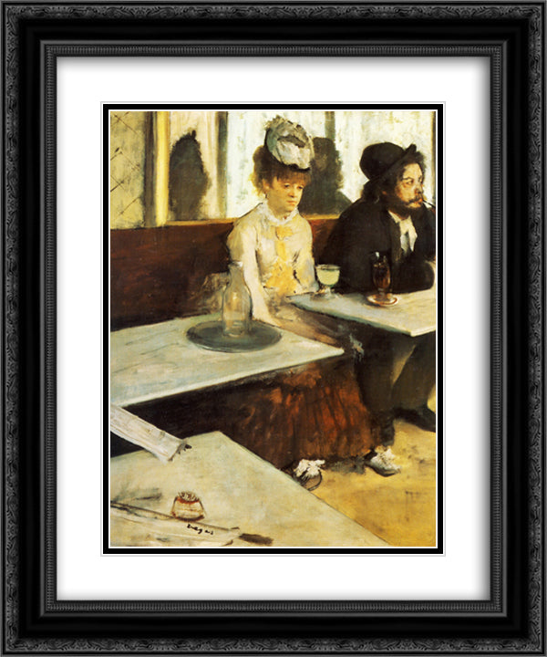 The Absinthe Drinker 20x24 Black Ornate Wood Framed Art Print Poster with Double Matting by Degas, Edgar