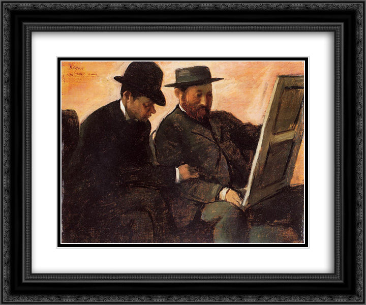 The Amateurs (Paul Lafond and Alhonse Cherfils Examening a Painting) 24x20 Black Ornate Wood Framed Art Print Poster with Double Matting by Degas, Edgar