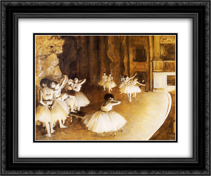 The Ballet Rehearsal on Stage 24x20 Black Ornate Wood Framed Art Print Poster with Double Matting by Degas, Edgar