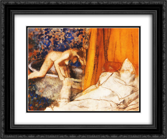 The Bath 24x20 Black Ornate Wood Framed Art Print Poster with Double Matting by Degas, Edgar