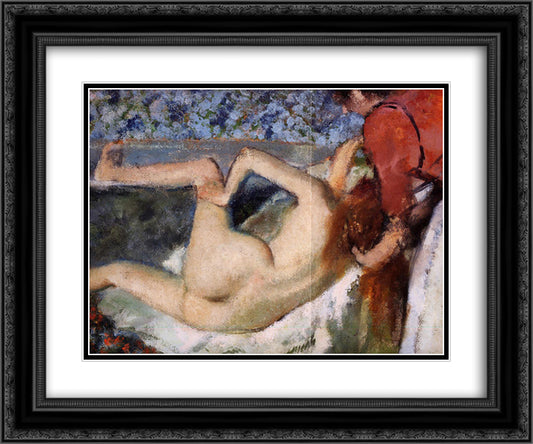 The Bath (Woman from Behind) 24x20 Black Ornate Wood Framed Art Print Poster with Double Matting by Degas, Edgar