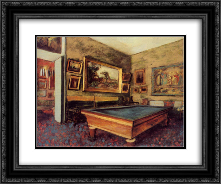 The Billiard Room at Menil-Hubert 24x20 Black Ornate Wood Framed Art Print Poster with Double Matting by Degas, Edgar