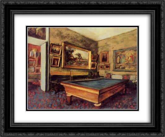 The Billiard Room at Menil-Hubert 24x20 Black Ornate Wood Framed Art Print Poster with Double Matting by Degas, Edgar