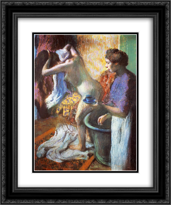 The Cup of Tea (Breakfast after Bathing) 20x24 Black Ornate Wood Framed Art Print Poster with Double Matting by Degas, Edgar