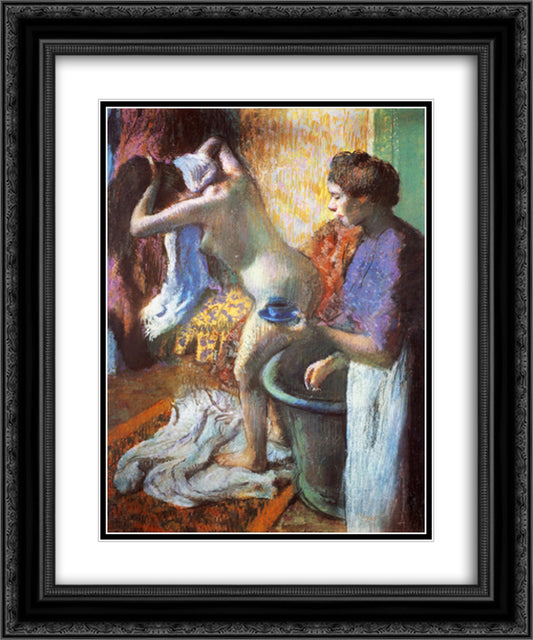 The Cup of Tea (Breakfast after Bathing) 20x24 Black Ornate Wood Framed Art Print Poster with Double Matting by Degas, Edgar