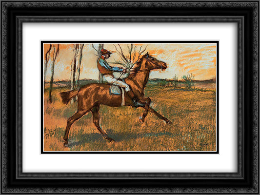 The Jockey 24x18 Black Ornate Wood Framed Art Print Poster with Double Matting by Degas, Edgar