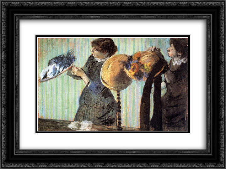 The Little Milliners 24x18 Black Ornate Wood Framed Art Print Poster with Double Matting by Degas, Edgar