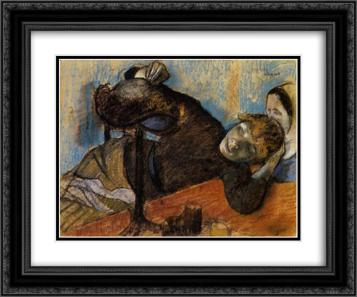 The Milliner 24x20 Black Ornate Wood Framed Art Print Poster with Double Matting by Degas, Edgar