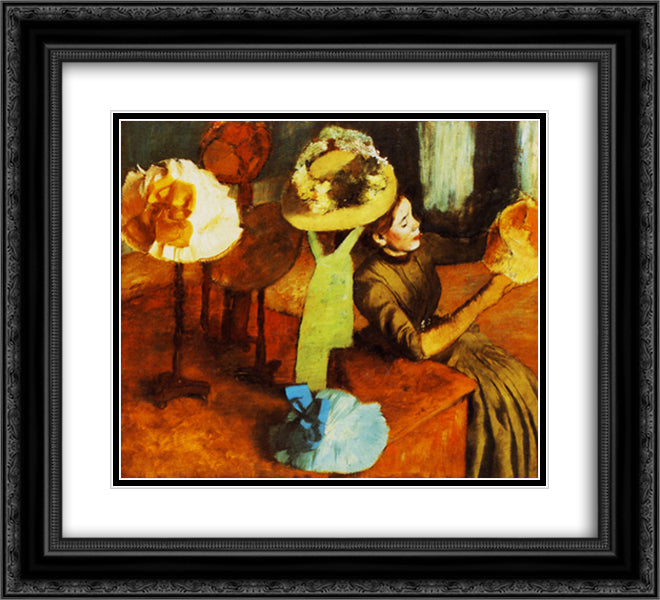 The Millinery Shop 22x20 Black Ornate Wood Framed Art Print Poster with Double Matting by Degas, Edgar