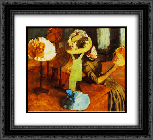 The Millinery Shop 22x20 Black Ornate Wood Framed Art Print Poster with Double Matting by Degas, Edgar