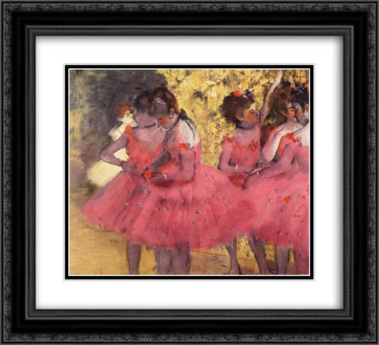 The Pink Dancers, Before the Ballet 22x20 Black Ornate Wood Framed Art Print Poster with Double Matting by Degas, Edgar