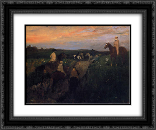 The Promenade on Houseback 24x20 Black Ornate Wood Framed Art Print Poster with Double Matting by Degas, Edgar