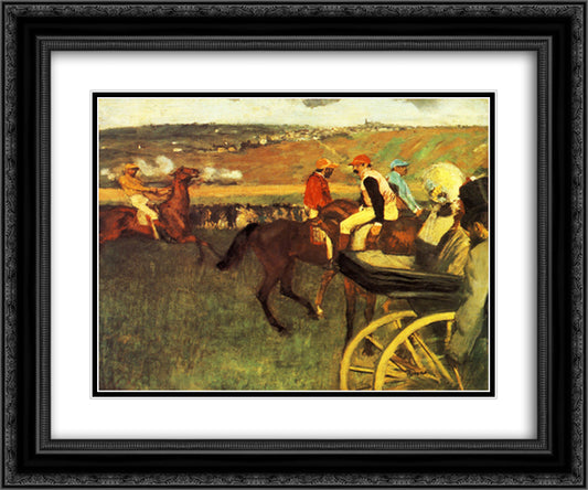 The Racecourse, Amateur Jockeys 24x20 Black Ornate Wood Framed Art Print Poster with Double Matting by Degas, Edgar