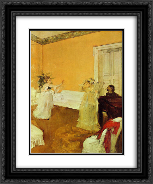 The Rehearsal 20x24 Black Ornate Wood Framed Art Print Poster with Double Matting by Degas, Edgar