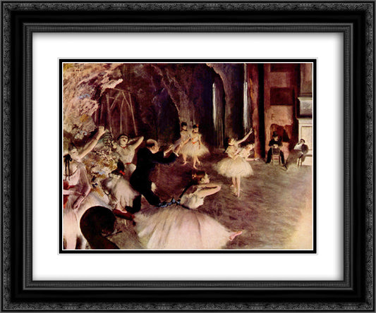 The Rehearsal of the Ballet on Stage 24x20 Black Ornate Wood Framed Art Print Poster with Double Matting by Degas, Edgar