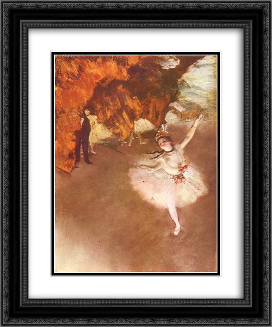 The Star (Dancer on Stage) 20x24 Black Ornate Wood Framed Art Print Poster with Double Matting by Degas, Edgar