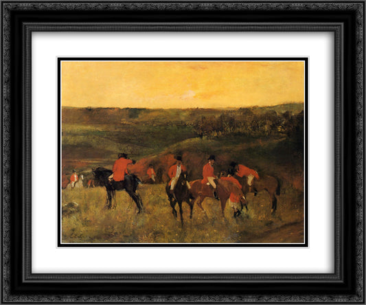 The Start of the Hunt 24x20 Black Ornate Wood Framed Art Print Poster with Double Matting by Degas, Edgar