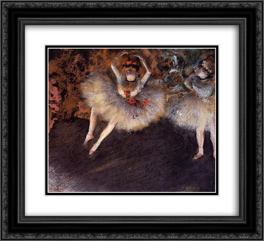 The Step with Battement 22x20 Black Ornate Wood Framed Art Print Poster with Double Matting by Degas, Edgar