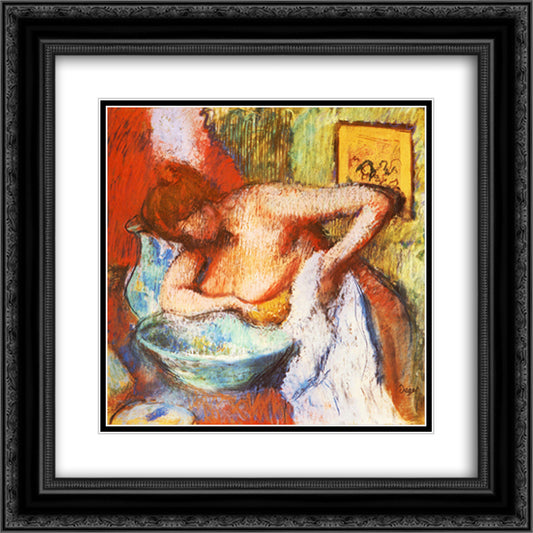 The Toilette 20x20 Black Ornate Wood Framed Art Print Poster with Double Matting by Degas, Edgar