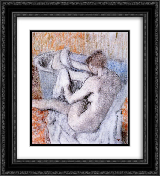 The Toilette after the Bath 20x22 Black Ornate Wood Framed Art Print Poster with Double Matting by Degas, Edgar