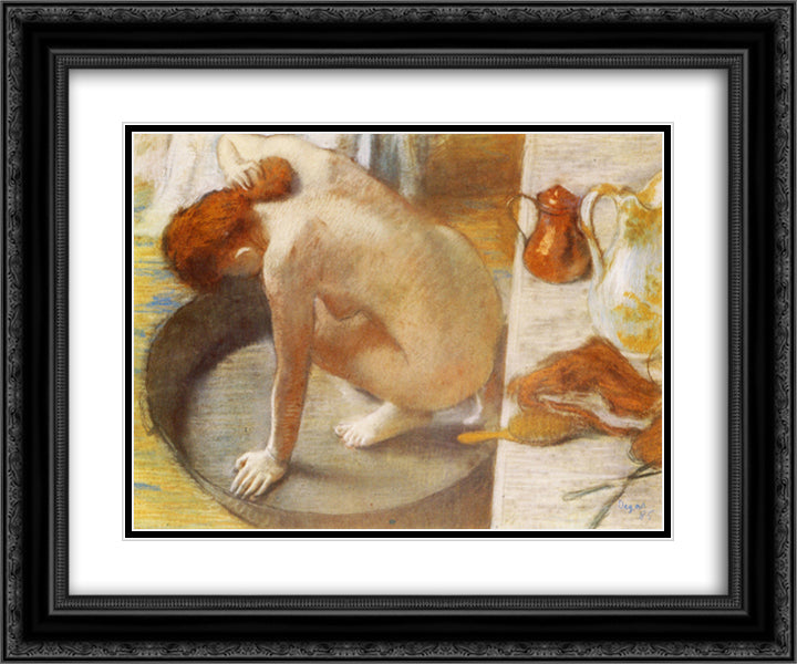 The Tub 24x20 Black Ornate Wood Framed Art Print Poster with Double Matting by Degas, Edgar