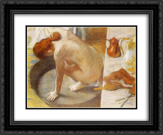 The Tub 24x20 Black Ornate Wood Framed Art Print Poster with Double Matting by Degas, Edgar