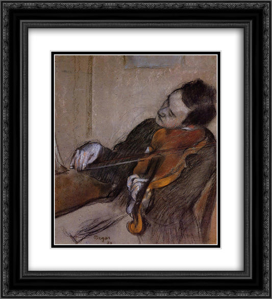 The Violist 20x22 Black Ornate Wood Framed Art Print Poster with Double Matting by Degas, Edgar