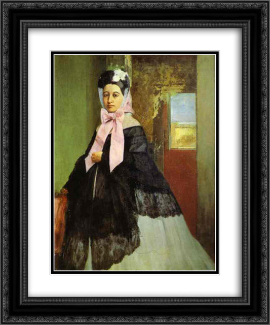 Therese de Gas, sister of the artist, later Madame Edmond Morbilli 20x24 Black Ornate Wood Framed Art Print Poster with Double Matting by Degas, Edgar