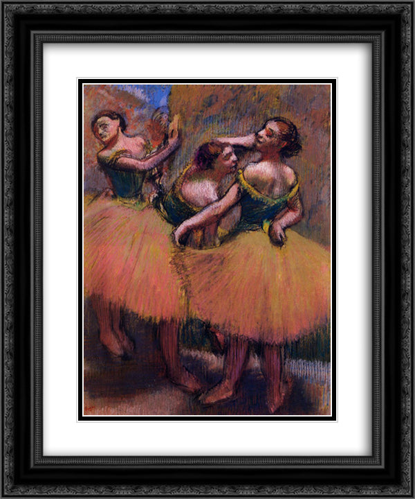 Three Dancers, Green Blouses 20x24 Black Ornate Wood Framed Art Print Poster with Double Matting by Degas, Edgar