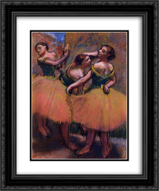 Three Dancers, Green Blouses 20x24 Black Ornate Wood Framed Art Print Poster with Double Matting by Degas, Edgar