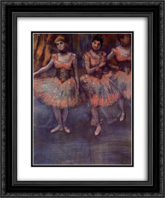 Three Dancers before Exercise 20x24 Black Ornate Wood Framed Art Print Poster with Double Matting by Degas, Edgar