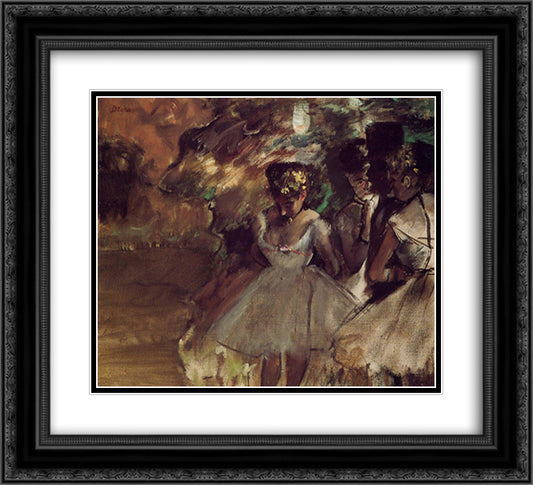 Three Dancers behind the Scenes 22x20 Black Ornate Wood Framed Art Print Poster with Double Matting by Degas, Edgar
