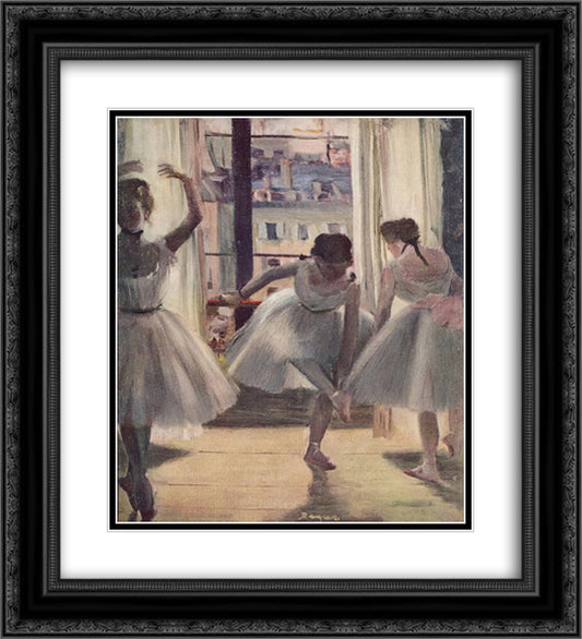 Three Dancers in an Exercise Hall 20x22 Black Ornate Wood Framed Art Print Poster with Double Matting by Degas, Edgar