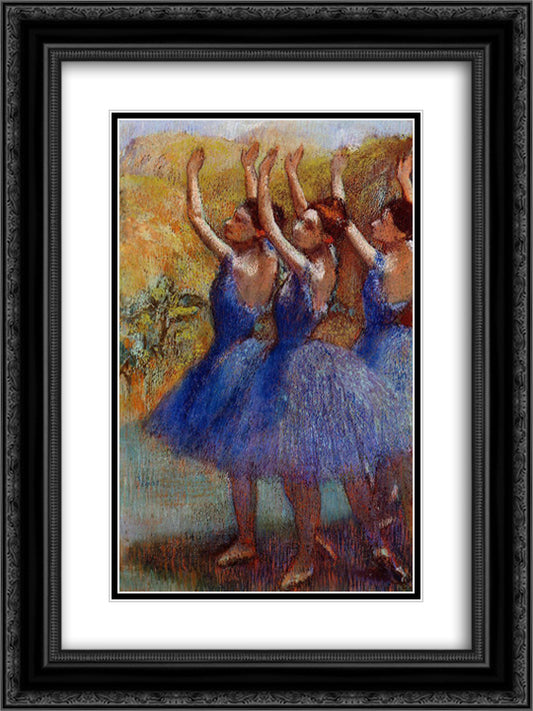 Three Dancers in Purple Skirts 18x24 Black Ornate Wood Framed Art Print Poster with Double Matting by Degas, Edgar