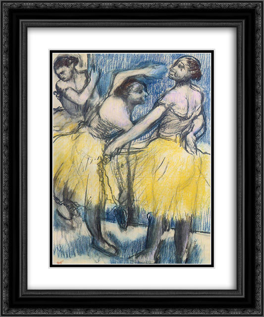 Three Dancers in Yellow Skirts 20x24 Black Ornate Wood Framed Art Print Poster with Double Matting by Degas, Edgar