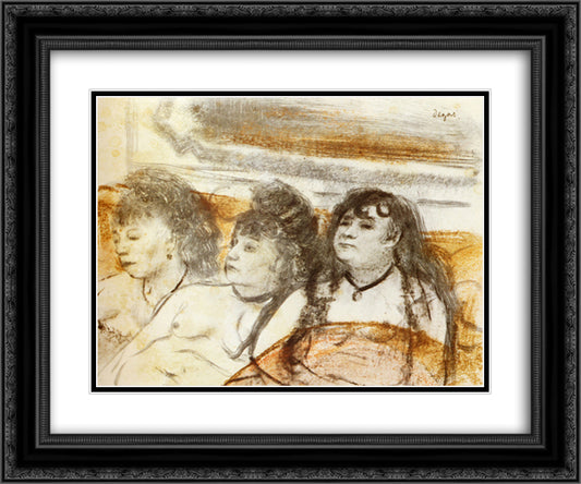 Three girls sitting en face 24x20 Black Ornate Wood Framed Art Print Poster with Double Matting by Degas, Edgar