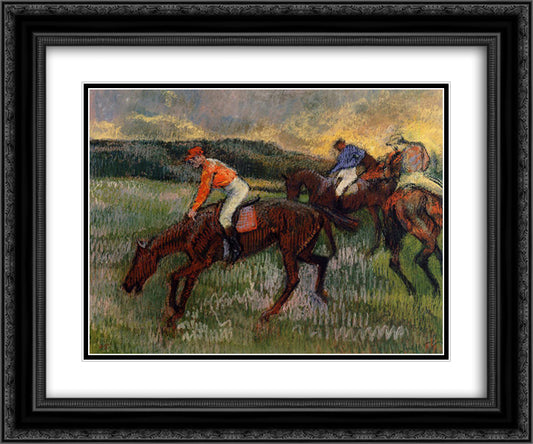 Three Jockeys 24x20 Black Ornate Wood Framed Art Print Poster with Double Matting by Degas, Edgar