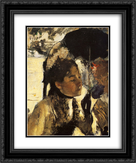 Tuileries, the woman with a parasol 20x24 Black Ornate Wood Framed Art Print Poster with Double Matting by Degas, Edgar
