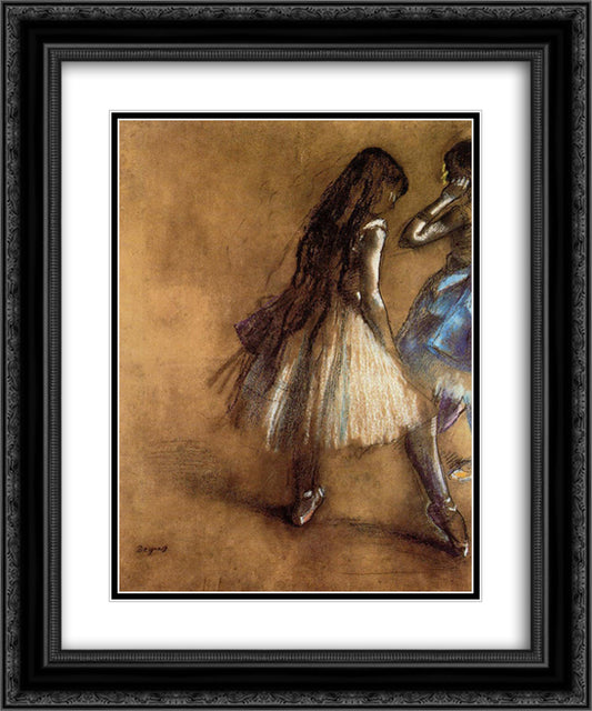 Two Dancers 20x24 Black Ornate Wood Framed Art Print Poster with Double Matting by Degas, Edgar